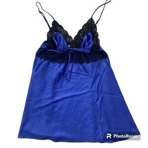 Vintage Victoria's Secret Satin Purple & Black Lace Detailing Babydoll Slip Sz S